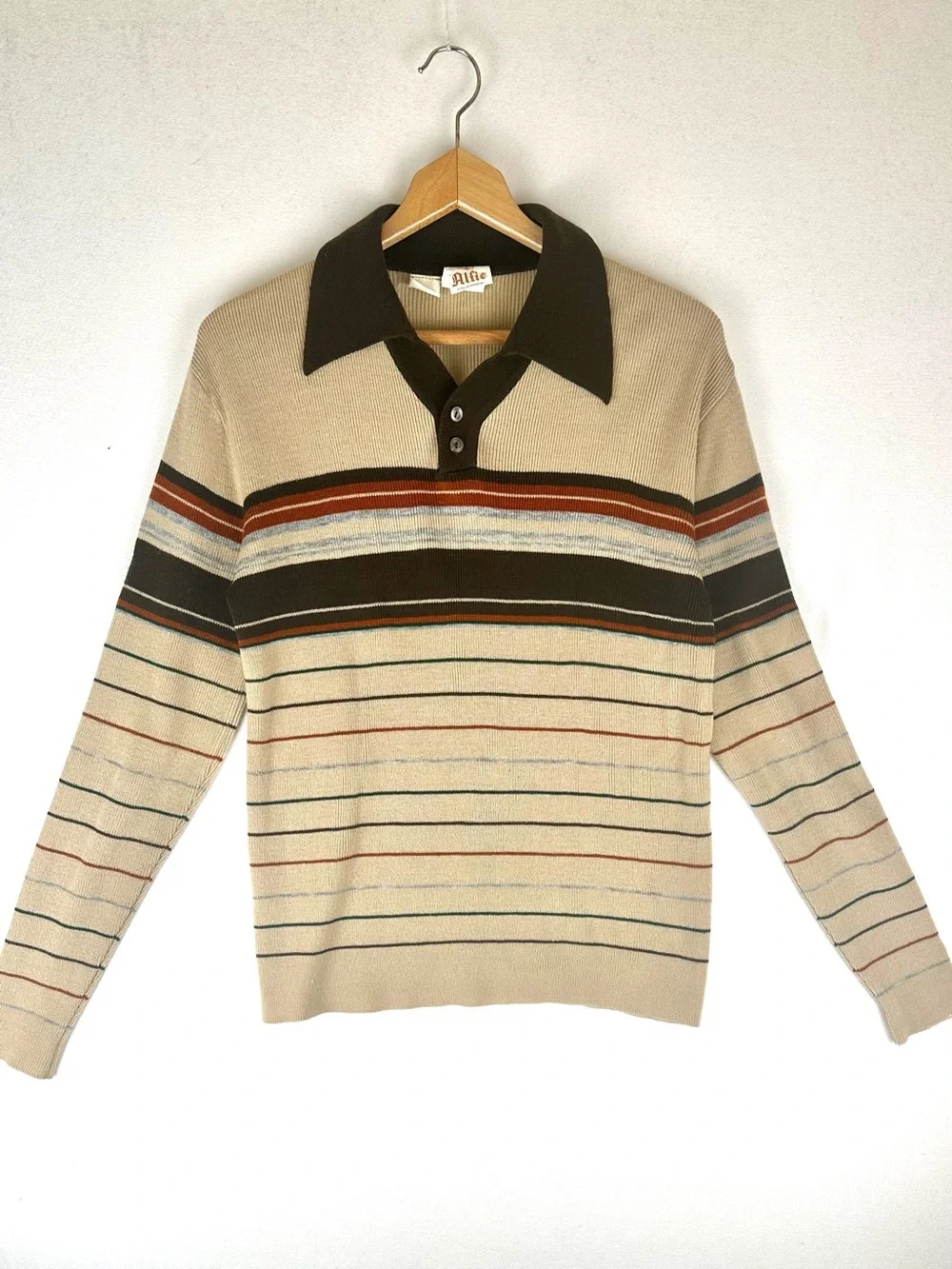 Alfie of California Polo Stripe Sweater Brown Vintage Retro